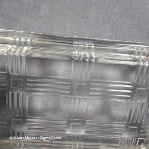 Vtg Hazel Atlas Criss Cross Clear Pressed Glass Checked Butter Tray Art Deco